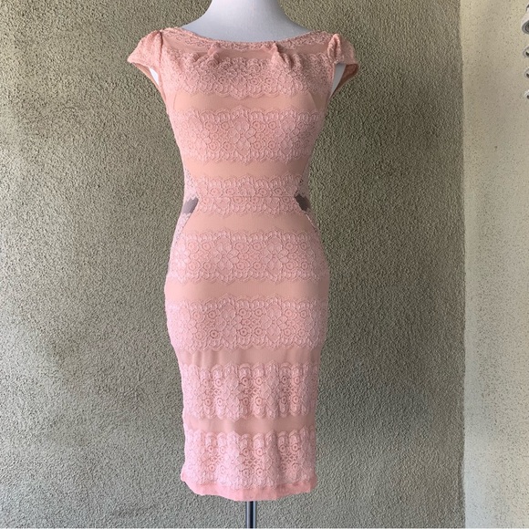 🔥5/$20🔥 “Bloom” Dusty Pink Stretch Lace Mini Dress.size XS - Picture 4 of 11